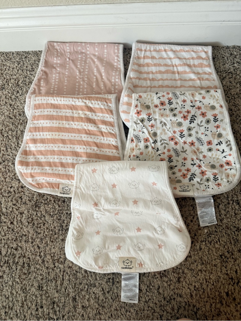 Green, Pink & White Muslin Burp Cloth Set by